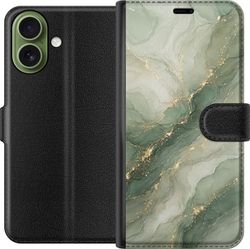 Kompatibel Tegnebogsetui til Apple iPhone 17 Grøn marmor-inspireret design med flydende stenstruktur, lyse partier og elegante guldfarvede årer