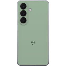 Kompatibelt Mobildeksel til Samsung Galaxy S26 Enkelt, svart, linjetegnet hjerte på ensfarget, myk grønn bakgrunn med minimalistisk uttrykk