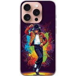 Kompatibelt Mobildeksel til Apple iPhone 16 Pro Kunstnerisk portrett av Michael Jackson med fargerike skvett og retro følelse