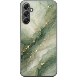 Kompatibelt Mobildeksel til Samsung Galaxy S23 FE Grønn marmor-inspirert design med flytende steinstruktur, lyse partier og elegante guldfargede årer