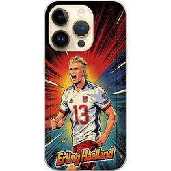 Kompatibelt Mobildeksel til Apple iPhone 14 Pro Illustrert sportsmotiv med Erling Haaland og dynamisk bakgrunn