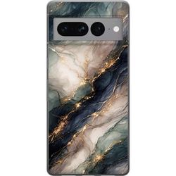 Kompatibelt Mobildeksel til Google Pixel 7 Pro Luksuriøst marmormønster med dypblå, gråhvite og grønne felter bundet sammen av gulldetaljer