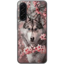 Kompatibelt Mobildeksel til Samsung Galaxy A17 5G Sibirsk Husky plakat hund blå øyne kirsebærblomster ulv natur dyr blomster søt retro design