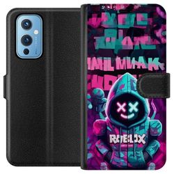 Kompatibelt Lommeboketui til OnePlus 9 Neon Gamer kult spillmotiv med hette, neonlys og futuristisk gamingstil