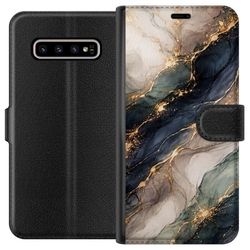 Kompatibelt Lommeboketui til Samsung Galaxy S10+ Luksuriøs abstrakt marmorkunst i svart, hvitt og gull med elegante linjer, eksklusiv design for pla