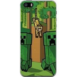 Kompatibelt Mobildeksel til Apple iPhone SE (2016) Retro gaming følelse med grønne figurer og kubisk eventyr miljø