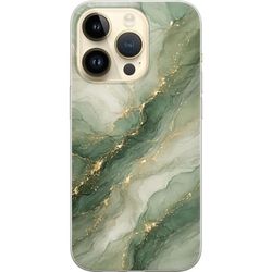 Kompatibelt Mobildeksel til Apple iPhone 15 Pro Grønn marmorinspirert design med flytende steinstruktur, lyse partier og elegante gullfargede årer
