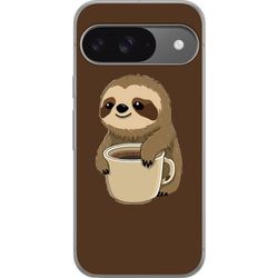 Kompatibelt Mobildeksel til Google Pixel 9 Pro Illustrert motiv med dovendyr og kaffekopp i varm brun fargeskala