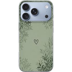 Kompatibelt Mobildeksel til Apple iPhone 17 Pro Grønn minimalistisk bakgrunn med et enkelt hjerte, botaniske blader og myke naturlige skygger