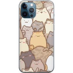 Kompatibelt Mobildeksel til Apple iPhone 12 Pro Søtt kattemotiv med mange tegnede katter i beige, grå og hvite nyanser