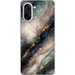 Kompatibelt Mobildeksel til OnePlus Nord CE5 Luksuriøst marmormønster med dypblå, gråhvite og grønne felter bundet sammen av gulldetaljer
