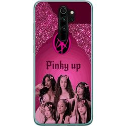 Kompatibelt Mobildeksel til Xiaomi Redmi Note 8 Pro Katseye Pinky Up med et rosa fargetema og et dekorativt gruppebilde i moderne pop-estetikk
