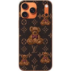 Kompatibelt Mobildeksel til Apple iPhone 17 Pro Max Brunt og svart mønster med bamser, sløyfer og dekorative geometriske monogramsymboler