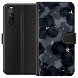 Kompatibelt Lommeboketui til Sony Xperia 10 III Blomstrete mønster i dype farger med en tåket stil og subtile detaljer
