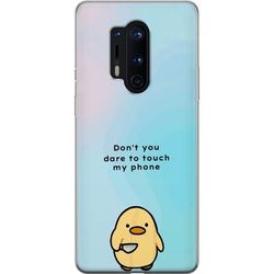 Kompatibelt Mobildeksel til OnePlus 8 Pro Humoristisk motiv med gul figur og teksten Don't You Dare To Touch My Phone