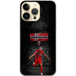 Kompatibelt Mobildeksel til Apple iPhone 14 Pro Max Dynamisk fotballmotiv med Erling Haaland og Norges farger i fokus