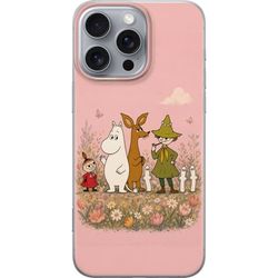 Kompatibelt Mobildeksel til Apple iPhone 16 Pro Max Illustrert motiv med Mummi-figurer omgitt av blomster og myke pastelltoner.