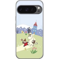 Kompatibelt Mobildeksel til Google Pixel 9 Pro XL Tegnet Mummitrollet motiv med Lille My og blomster i naturen