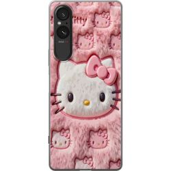 Kompatibel Mobilcover til Sony Xperia 10 VI Hello Kitty-inspireret lyserød fluffy design med ikonisk katteansigt i kawaii-stil