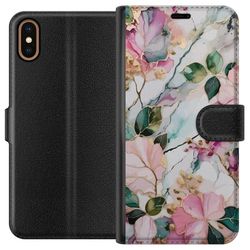 Kompatibelt Lommeboketui til Apple iPhone XS Pastellmarmor med blomster blad og subtile gyldne detaljer i myk komposisjon