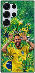 Kompatibelt Mobildeksel til Samsung Galaxy S25 Ultra Neymar i en Brasil-inspirert fotballkollasj med gul kamptrøye, nummer 10 og grønn-gule grafiske