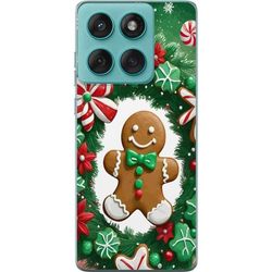 Kompatibelt Mobildeksel til Motorola Edge 60 Fusion Julemotiv med pepperkakemann, julegodteri, grønne kvister og røde detaljer