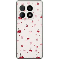 Kompatibelt Mobildeksel til OnePlus 10 Pro Dekorativt motiv med kirsebær, rosa rosetter og røde hjerter spredt over en myk, lys bakgrunn