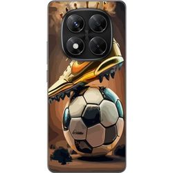 Kompatibelt Mobildeksel til Xiaomi Redmi Note 14 Pro Fotball og krone i gyllen fargeskala som skaper et dekorativt sportsinspirert uttrykk