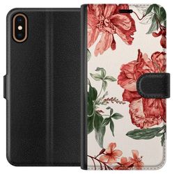 Kompatibelt Lommeboketui til Apple iPhone X Røde blomster botanisk motiv med grønne blader elegant stil for de som liker naturens farger