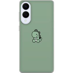 Kompatibelt Mobildeksel til Samsung Galaxy S25 Edge Søt tegnet grønn dinosaur i minimalistisk stil mot grønn bakgrunn