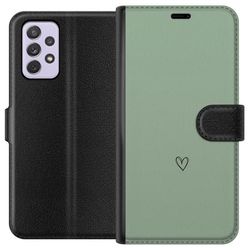 Kompatibelt Lommeboketui til Samsung Galaxy A52s 5G Enkelt, svart, linjetegnet hjerte på ensfarget, myk grønn bakgrunn med minimalistisk uttrykk