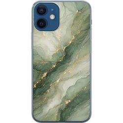Kompatibel Mobilcover til Apple iPhone 12 Grøn marmor-inspireret design med flydende stenstruktur, lyse sektioner og elegante guld farvede årer