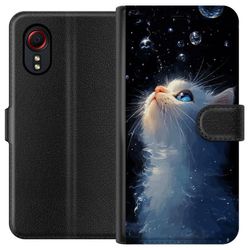 Kompatibelt Lommeboketui til Samsung Galaxy Xcover 5 Drømmende Stjernegol Katte med en hvit katt som ser opp mot stjernene, et drømmeaktig og magisk