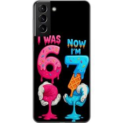 Kompatibelt Mobildeksel til Samsung Galaxy S21+ 5G Fargerik fødselsdagsillustrasjon med tekst Jeg var 6 nå er jeg 7 smeltende tall leken barnevennlig