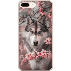 Kompatibelt Mobildeksel til Apple iPhone 8 Plus Sibirsk Husky plakat hund blå øyne kirsebærblomster ulv natur dyr blomster søt retro design