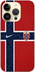 Kompatibelt Mobildeksel til Apple iPhone 15 Pro Norsk flagg med nordisk mønster i rødt, hvitt og blått for et landslagsinspirert motiv
