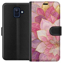 Kompatibelt Lommeboketui til Samsung Galaxy A6 (2018) Blomstrete mandala - Rosa og lilla mønster med gyldne detaljer illustrasjon