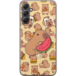 Kompatibelt Mobildeksel til Samsung Galaxy A05s Capybara Snack Tid Søte kapibarer nyter vannmelon pizza og popcorn i en varm og leken design som spre
