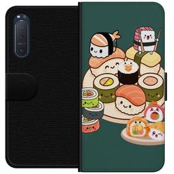 Kompatibelt Lommeboketui til Sony Xperia 5 II Søt tegnet sushi med vennlige ansikter i myk fargepalett og dekorativ stil