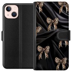 Kompatibelt Lommeboketui til Apple iPhone 13 mini Mønster med leopardmønstrede rosetter på svart bakgrunn i trendy design