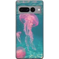 Kompatibelt Mobildeksel til Google Pixel 7 Pro Rosa maneter i klart blått hav, magisk undervannsdesign med en rolig drømmende følelse og pastellskinn