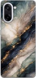 Kompatibel Mobilcover til OnePlus Nord CE5 Luksuriøst marmormønster med dybblå, gråhvide og grønne felter forbundet af guldfarvede detaljer