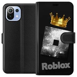 Kompatibelt Lommeboketui til Xiaomi Mi 11 Lite Minimalistisk Roblox-symbol i svart og sølv med gylden krone og luksuriøs gamer-estetikk
