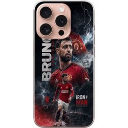 Kompatibelt Mobildeksel til Apple iPhone 16 Pro Bruno Fernandes portrettert i et intenst sportsmiljø med fokus på fotball og energi.