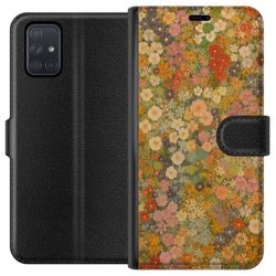 Kompatibelt Lommeboketui til Samsung Galaxy A71 Blomstereng i varme toner med en nostalgisk malerisk følelse