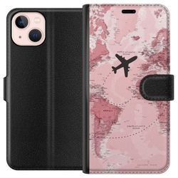 Kompatibelt Lommeboketui til Apple iPhone 13 Reise fly pink verdenskart