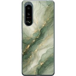 Kompatibelt Mobildeksel til Sony Xperia 5 III Grønn marmor-inspirert design med flytende steinstruktur, lyse partier og elegante guldfargede årer
