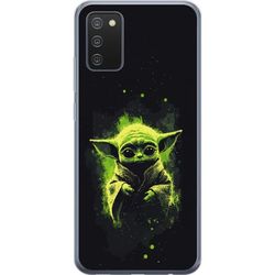 Kompatibelt Mobildeksel til Samsung Galaxy A02s Mørkt fantasymotiv med et lite grønt romvesen, store øyne og lysende grønne detaljer mot svart bakgru