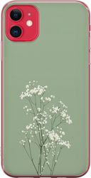 Kompatibelt Mobildeksel til Apple iPhone 11 Botanisk motiv med små hvite blomster og tynne stilker på grønn bakgrunn