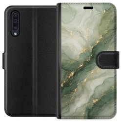 Kompatibel Tegnebogsetui til Samsung Galaxy A50 Grøn marmor-inspireret design med flydende stenstruktur, lyse sektioner og elegante guld-farvede årer